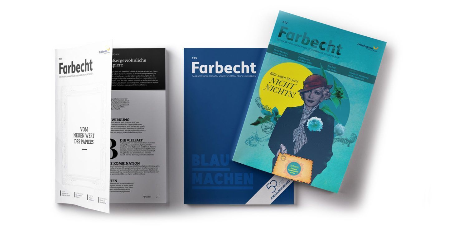 Titelseiten Farbecht-Magazin Frischmann Druck & Medien