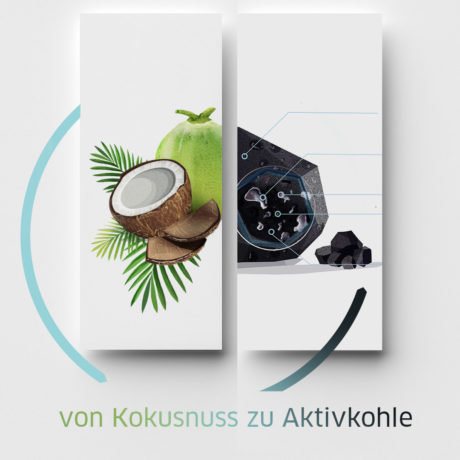 Brita Illustration mit Kokosnuss und Aktivkohle